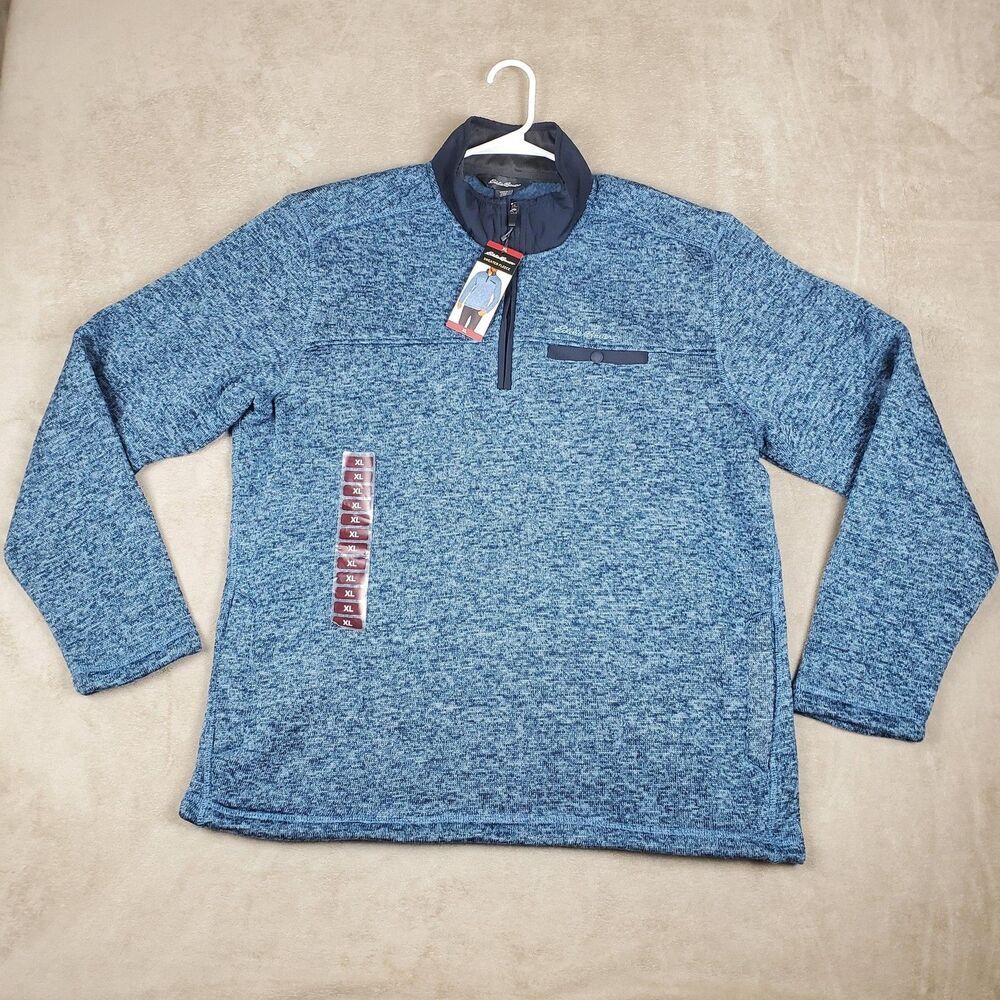 Eddie Bauer Pullover Mens XL Blue Sweater Fleece 1/4 Zip Mock Neck Warm